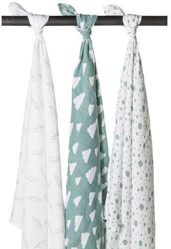 Meyco hydrofiele swaddles 120x120 cm (set van 3) jade wit Hydrofiele luiers Groen