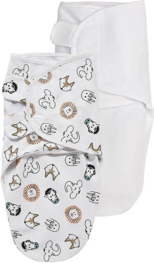 Meyco swaddle 2-pack 0-3 mnd Animal Uni wit Inbakerdoek - Foto 2