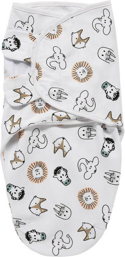 Meyco swaddle dubbellaags 0-3 mnd Animal Inbakerdoek Wit