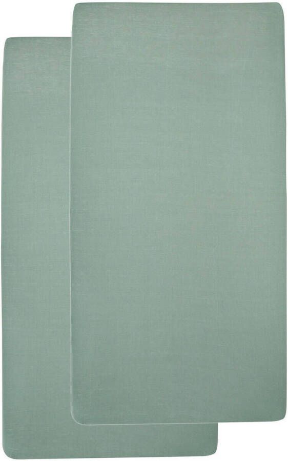 Meyco katoenen hoeslaken ledikant 60x120 cm (set van 2) Groen Effen - Foto 3
