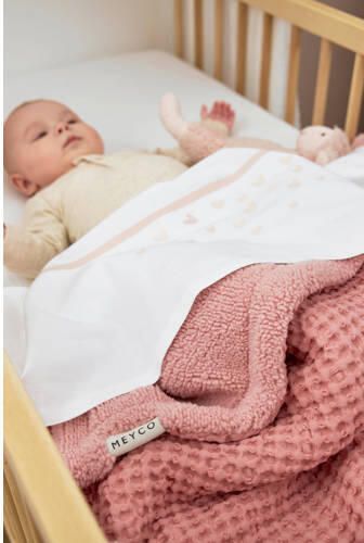 Meyco baby ledikantdeken wafel teddy old pink Babydeken Roze Effen - Foto 3