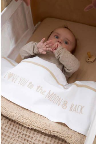 Meyco baby ledikantlaken 'Love you to the moon & back' sand Babylaken Wit - Foto 3