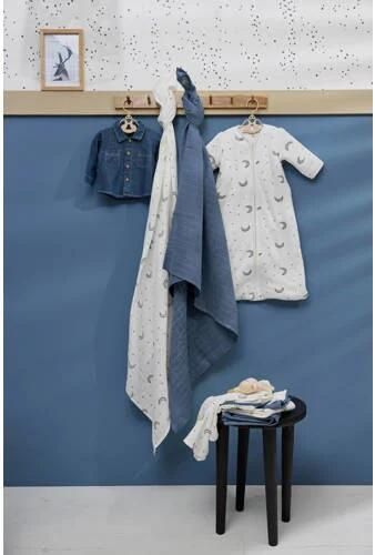 Meyco baby slaapzak met afritsbare mouwen Moon wit indigo Babyslaapzak 110 - Foto 2