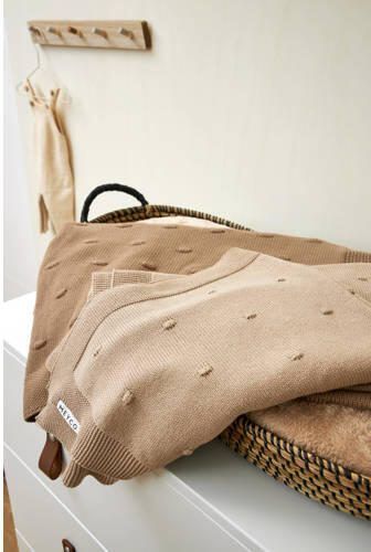 Meyco baby wiegdeken Mini Knots 75x100 cm Sand Babydeken Bruin Stip - Foto 3