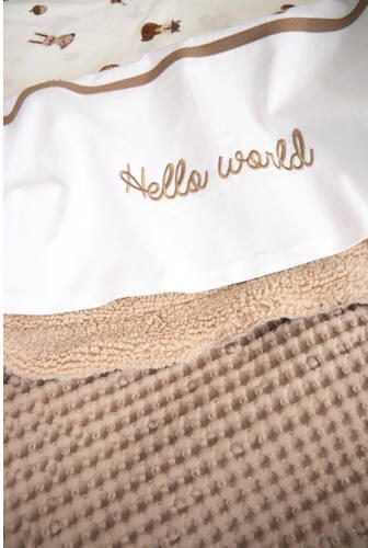 Meyco baby wieglaken 'Baby Hello World' taupe Babylaken Wit Tekst - Foto 2