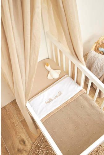 Meyco baby wieglaken Hello World 75x100 cm Sand Babylaken Wit Tekst - Foto 3