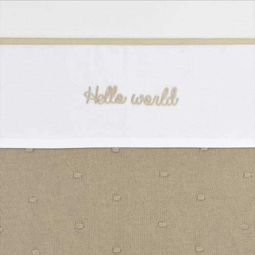 Meyco baby wieglaken Hello World 75x100 cm Sand Babylaken Wit Tekst