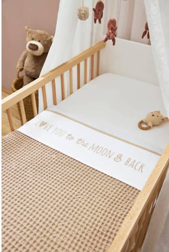 Meyco baby wieglaken 'Love you to the moon & back' sand Babylaken Wit Tekst - Foto 4