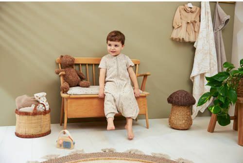 Meyco baby zomer slaapoverall jumper Rib Mini Spot sand melange Babyslaapzak Beige 104 - Foto 2