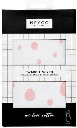 Meyco Dots inbakerdoek 0-3 mnd wit roze Stip | Inbakerdoek van - Foto 2