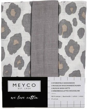Meyco hydrofiel baby washandje set van 3 panter grijs Hydrofiele washandjes - Foto 2