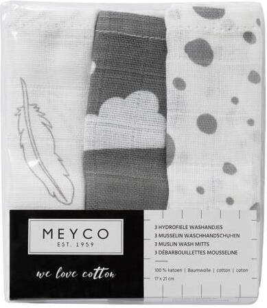 Meyco hydrofiele baby washandjes (set van 3) grijs wit Hydrofiele washandjes - Foto 2