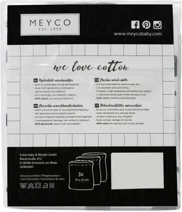 Meyco hydrofiele baby washandjes (set van 3) uni wit Hydrofiele washandjes