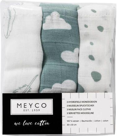 Meyco hydrofiele monddoekjes 30x30 cm (3 stuks) jade wit Blauw