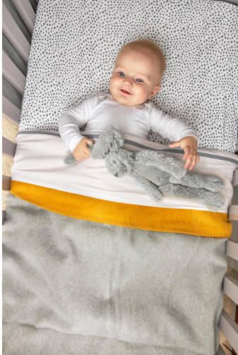 Meyco reversible katoenen baby ledikantdeken 100x150 cm honey gold grijs Babydeken Geel - Foto 3
