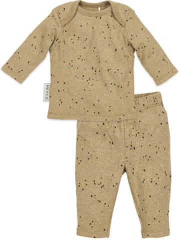 Meyco Rib Mini Spot pyjama toffee melange Bruin Katoen Ronde hals