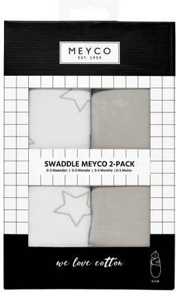 Meyco Stars inbakerdoek 0-3 mnd (set van 2) wit lichtgrijs Meerkleurig