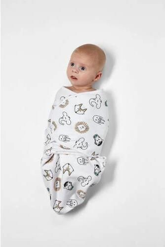 Meyco swaddle 2-pack 0-3 mnd Animal Uni wit Inbakerdoek