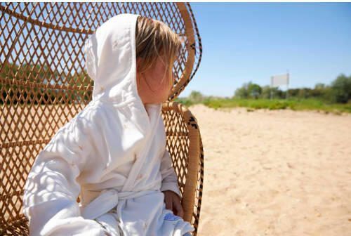 Meyco X Mrs. Keizer hydrofiele badjas Ibiza wit warm zand Bamboe Capuchon 110 116 - Foto 4