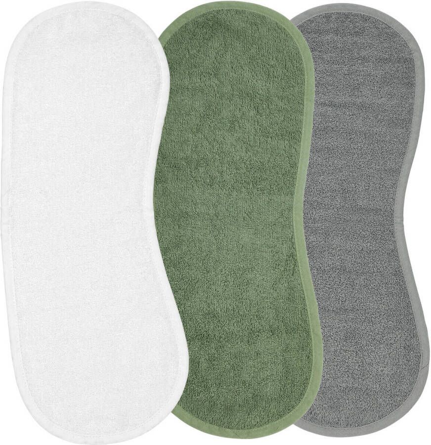 Meyco basic badstof spuugdoek schoudermodel set van 3 wit forest green grijs Mond- spuugdoekje Multi