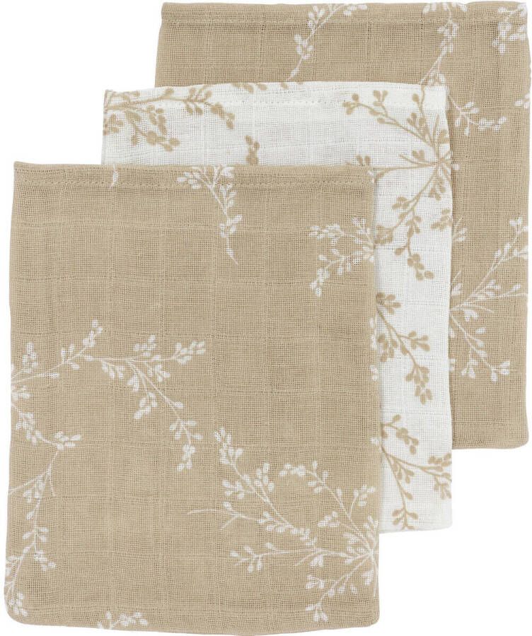 Meyco hydrofiel baby washandje set van 3 Branches sand Hydrofiele washandjes Beige