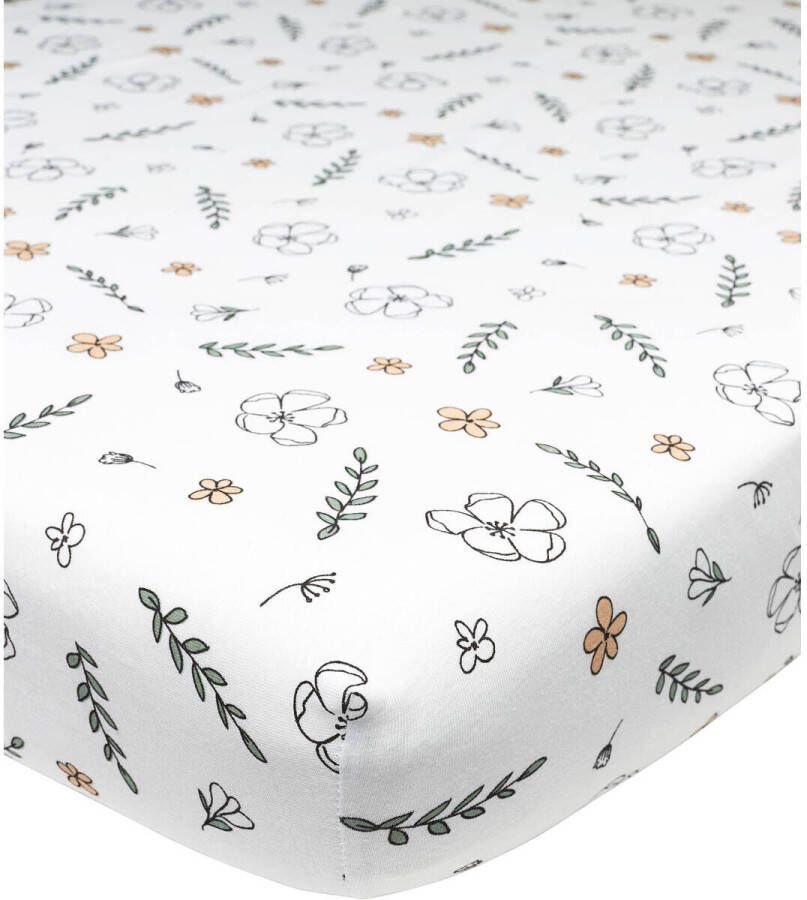 Meyco katoenen jersey wieg hoeslaken 40x80 90 cm Floral Wit Bloe