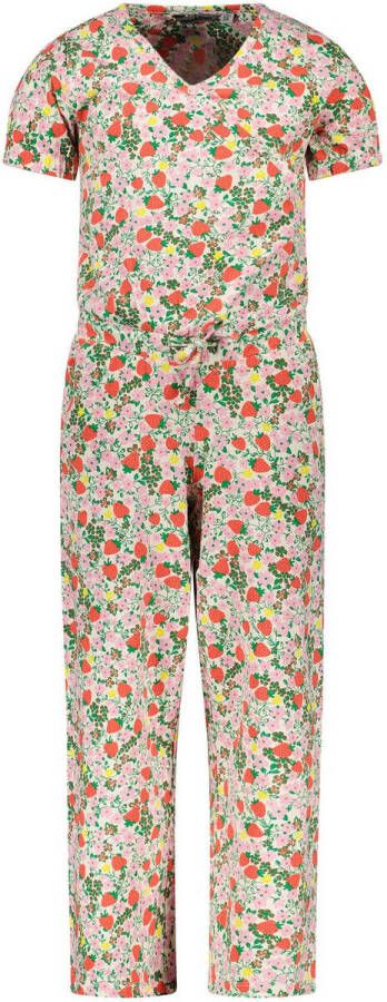 Moodstreet gebloemde jumpsuit rood roze groen Meisjes Stretchkatoen (duurzaam) V-hals 110 116
