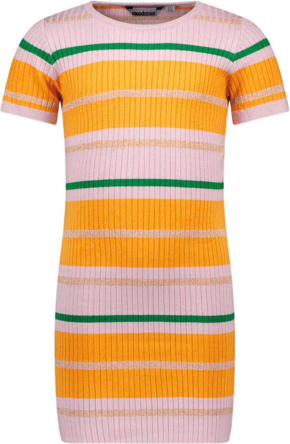 Moodstreet gestreepte T-shirtjurk roze oranje groen Meisjes Acryl Ronde hals 122 128
