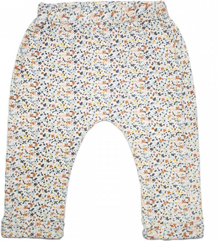 Moodstreet Petit baby gebloemde slim fit broek Bill met katoen wit caramel Bruin 50 56