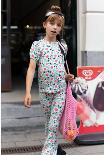 Moodstreet gebloemd T-shirt mintgroen roze offwhite Meisjes Stretchkatoen Ronde hals 110 116 - Foto 2