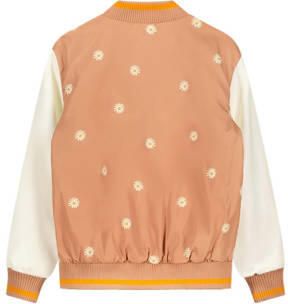 Moodstreet gebloemde baseball jacket lichtbruin offwhite Jas Meisjes Polyester Opstaande kraag 110 116