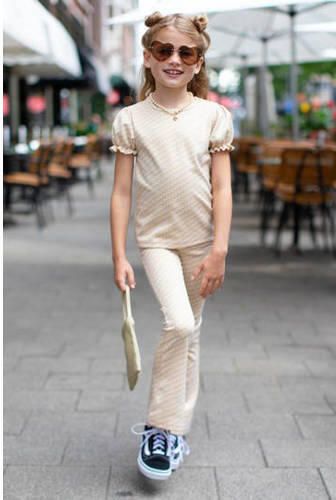 Moodstreet gebloemde regular fit broek zachtgeel Meisjes Polyester Bloemen 110 116