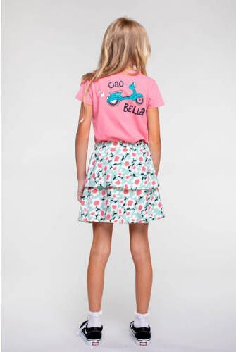 Moodstreet gebloemde rok mintgroen roze ecru Meisjes Stretchkatoen Bloemen 110 116