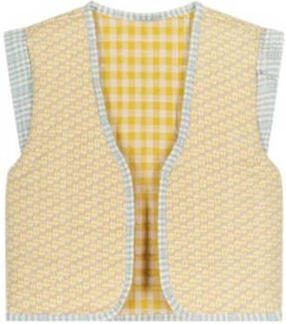 Moodstreet geruit reversible gilet lichtgeel ecru lichtblauw Meisjes Polyester Openvallende hals 146 152