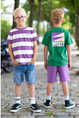 Moodstreet T-shirt met backprint donkergroen Jongens Stretchkatoen Ronde hals 110 116