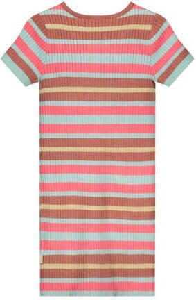Moodstreet gestreepte jurk lichtblauw roze Meisjes Polyester Ronde hals 110 116 - Foto 3