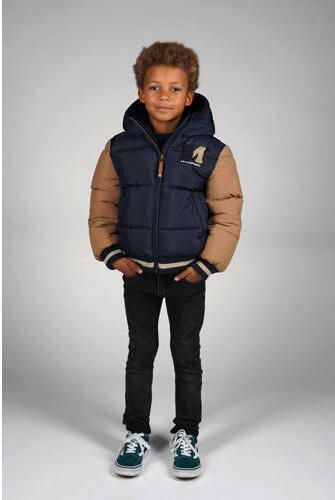 Moodstreet gewatteerde jas blauw Jongens Polyester Capuchon Meerkleurig