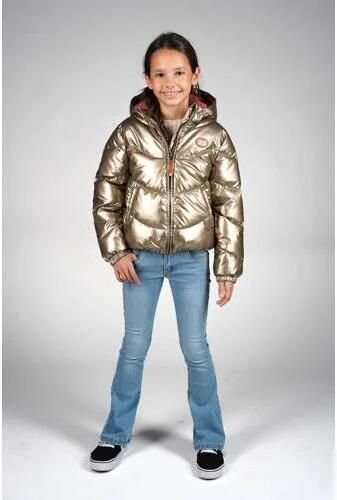 Moodstreet gewatteerde jas goud Meisjes Polyester Capuchon Effen