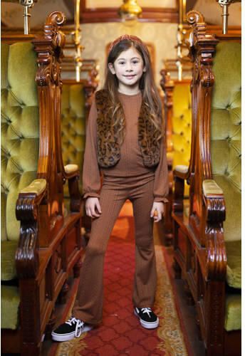 Moodstreet gilet met all over print bruin Meisjes Polyester Klassieke kraag 134 140 - Foto 2