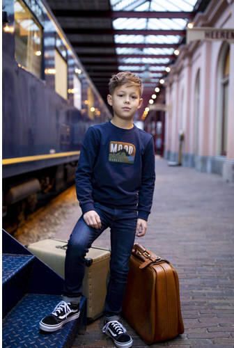 Moodstreet sweater met printopdruk 170 navy Blauw Jongens Katoen Ronde hals 146 152 - Foto 2