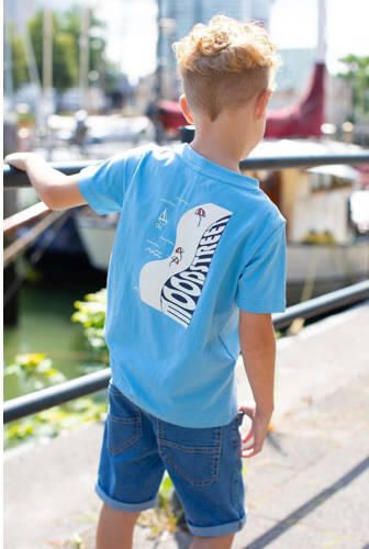 Moodstreet T-shirt met backprint lichtb lauw Blauw Jongens Stretchkatoen Ronde hals 146 152