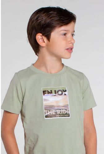Moodstreet T-shirt met printopdruk lichtgroen Jongens Katoen Ronde hals 110 116 - Foto 2