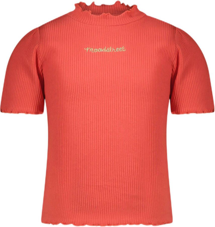 Moodstreet T-shirt met tekst koraalrood Meisjes Stretchkatoen Col Tekst 146 152 - Foto 2