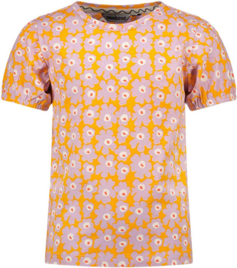 MOODSTREET Meisjes Tops & T-shirts T-shirt Aop Flower With Puffed Sleeve Lila