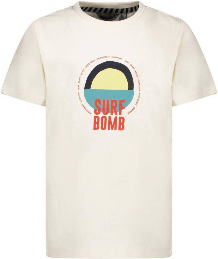 MOODSTREET Jongens Polo's & T-shirts T-shirt With Chest Print Gebroken Wit