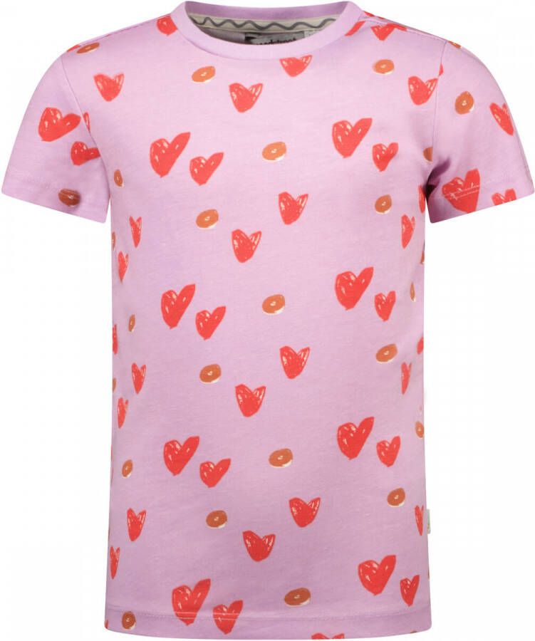 Moodstreet T-shirt met hartjes lila rood