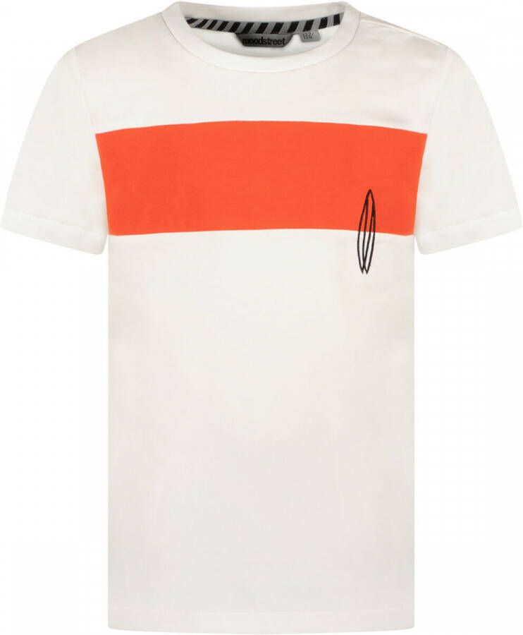 Moodstreet T-shirt met printopdruk wit oranje