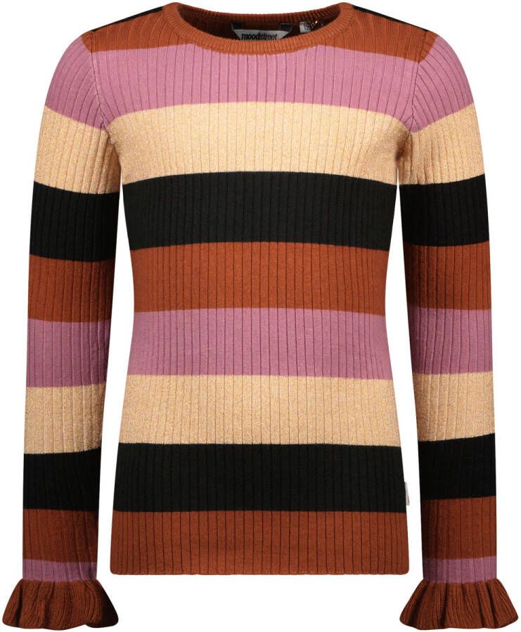 Moodstreet gestreepte longsleeve oudroze bruin beige - Foto 3
