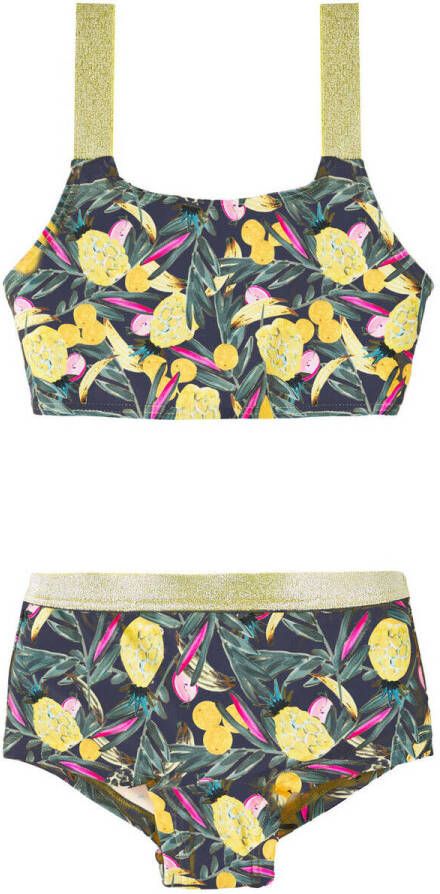 Name it KIDS crop bikini NKFZARLI donkerblauw geel roze Meisjes Polyamide 110 116