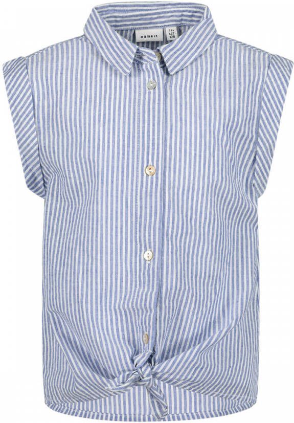 Name it gestreepte blouse NKFFEMMA blauw wit Meisjes Katoen Klassieke kraag 122-128 - Foto 4